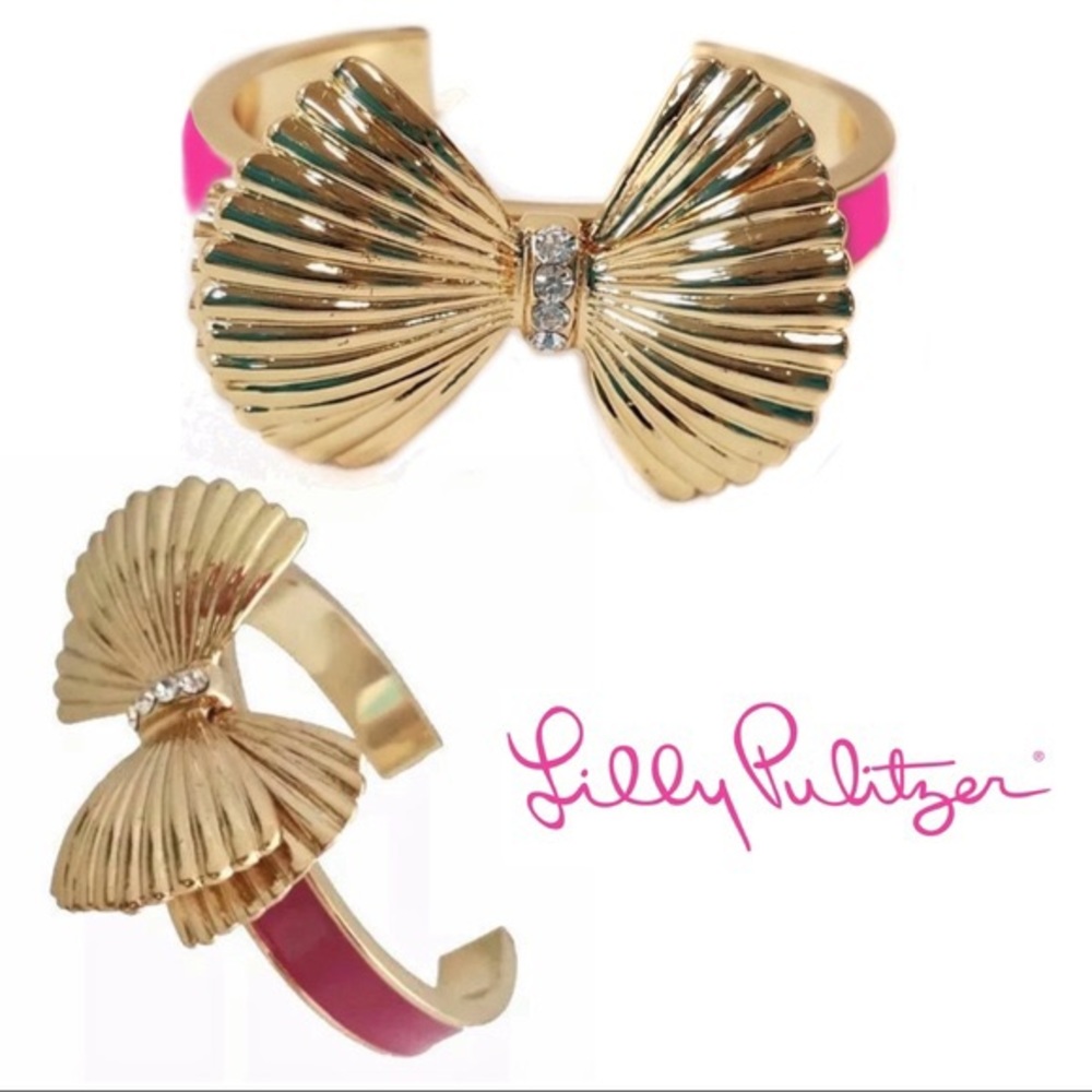 Lilly Pulitzer Pink Bow Gold Tone Cuff Bracelet